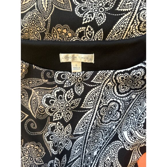 💖London Times Women's Size 6 Sleeveless Black & Peach Floral Print Dress - Picture 2 of 5